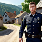 ** James Raynor as a young law enforcement officer in a small village, upholding peace with dedication.

**