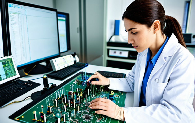 **

"A professional female engineer in a modest lab coat, working on a complex circuit board in a high-tech laboratory, fully clothed, appropriate attire, safe for work, perfect anatomy, natural proportions, professional photography, high quality."

**